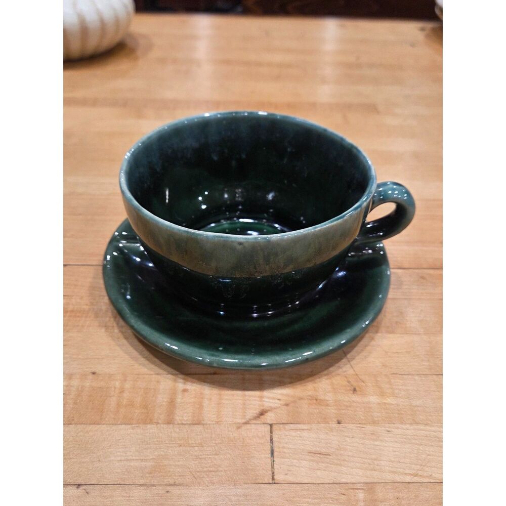Vintage Brush Pottery Green Drip Glaze Ceramic Planter Bowl Cachepot USA 1960s